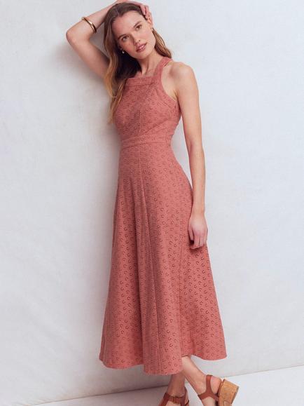 Boden Broderie Anglaise Cross Back Dress, Dusty Pink, Dusty Pink