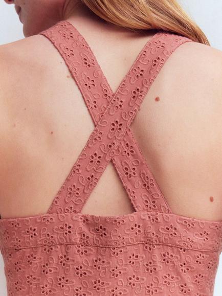 Boden Broderie Anglaise Cross Back Dress, Dusty Pink - view 2, Dusty Pink