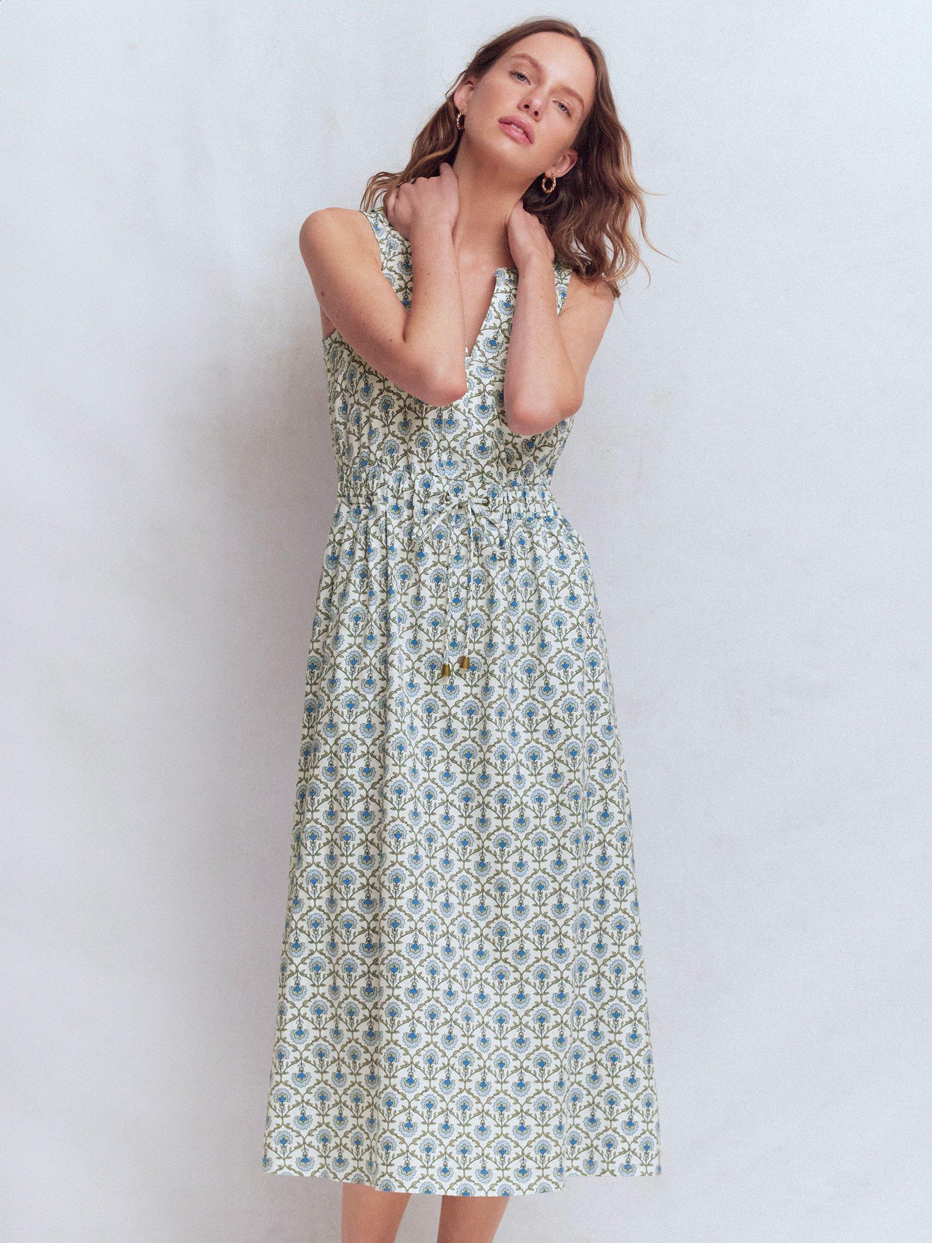 Boden Delphine Jersey Midi Dress, Ivory/Multi