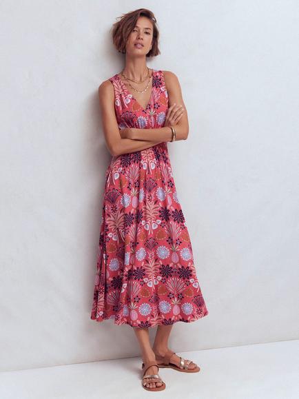 Boden Elodie Floral Jersey Dress containing LENZING™ ECOVERO™ Viscose, Cherry/Multi