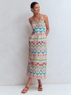 Boden Empire Linen Blend Broderie Midi Dress, Multi, Multi