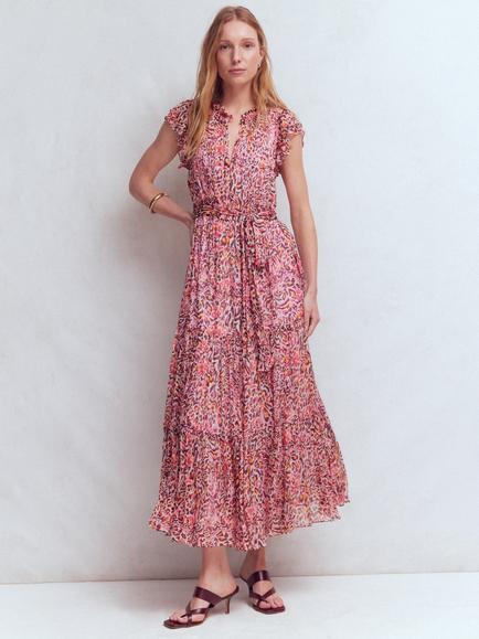 Boden High Neck Leopard Flow Midi Dress, Multi Leopard Flow, Multi Leopard Flow