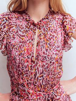 Boden High Neck Leopard Flow Midi Dress, Multi Leopard Flow - view 2, Multi Leopard Flow