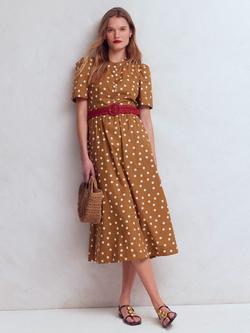 Boden Ivy Spot Print Cotton Midi Dress, Brown/Multi, Brown/Multi