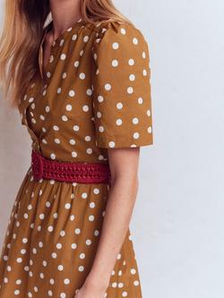 Boden Ivy Spot Print Cotton Midi Dress, Brown/Multi - view 2, Brown/Multi