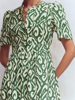 Boden Ivy Abstract Print Linen Midi Dress, Dark Green/Multi - view 2, Dark Green/Multi