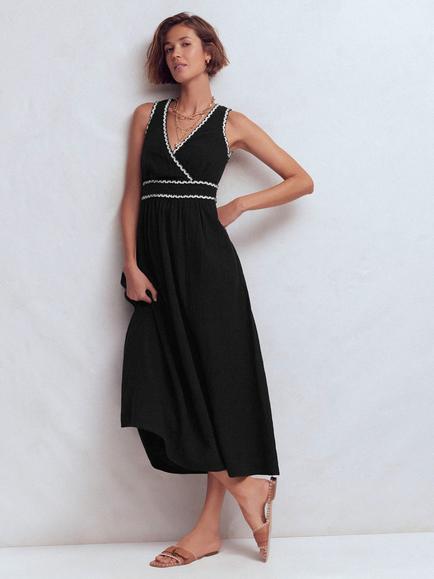 Boden Lorna Trim Double Cloth Sundress, Black/Ivory, Black/Ivory