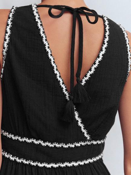 Boden Lorna Trim Double Cloth Sundress, Black/Ivory - view 2, Black/Ivory