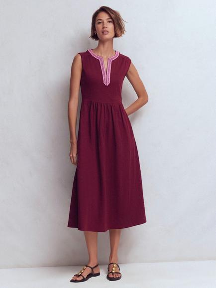 Boden May Embroidered Jersey Midi Dress, Deep Wisteria, Deep Wisteria
