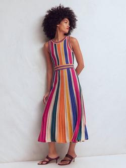 Boden Sleeveless Metallic Multi Stripe Knit Midi Dress, Multi, Multi