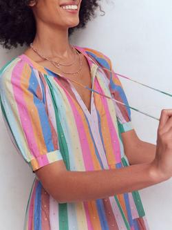 Boden Tiered Short Sleeve Tie Neck Cotton Blend Maxi Dress, Multi - view 2, Multi
