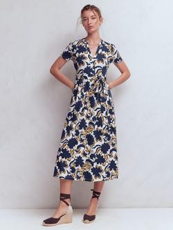 Boden Naomi Floral Print Short Sleeve Jersey Midi Dress containing TENCEL™ Modal, Navy/Multi, Navy/Multi