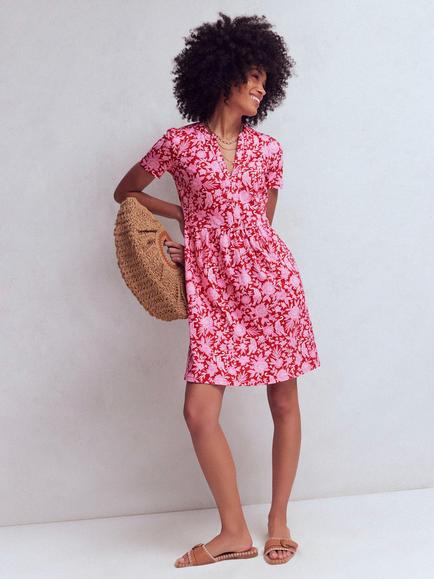 Boden Naomi Floral Jersey Dress containing TENCEL™ Modal, Pomegranate, Pomegranate