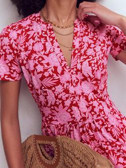 Boden Naomi Floral Jersey Dress containing TENCEL™ Modal, Pomegranate - view 2, Pomegranate