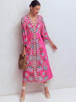 Boden Nell Floral Kimono Midi Dress, Pink/Multi, Pink/Multi