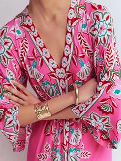 Boden Nell Floral Kimono Midi Dress, Pink/Multi - view 2, Pink/Multi