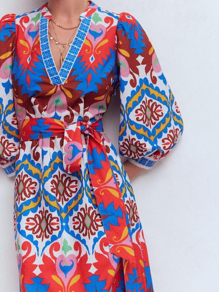 Boden Octavia Abstract Cotton Dress, Multi - view 2, Multi