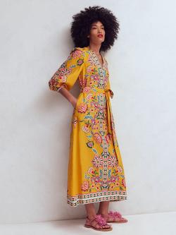 Boden Octavia Blossom Linen Rich Midi Dress, Yellow Blossom, Yellow Blossom