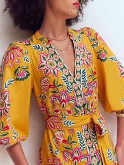 Boden Octavia Blossom Linen Rich Midi Dress, Yellow Blossom - view 2, Yellow Blossom