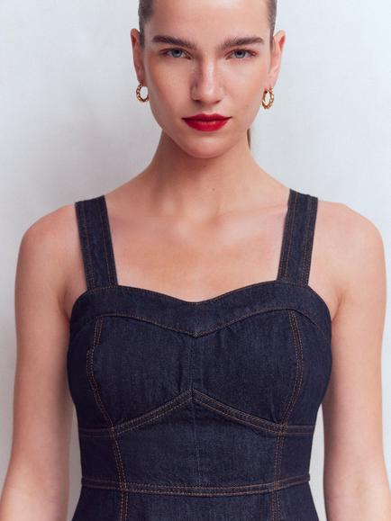 Boden Panelled Bodice Denim Dress, Indigo - view 2, Indigo