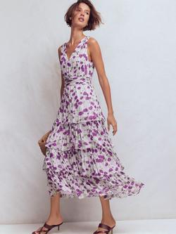 Boden Floral Tiered Sleeveless Midi Dress, Purple/Multi, Purple/Multi