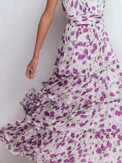 Boden Floral Tiered Sleeveless Midi Dress, Purple/Multi - view 2, Purple/Multi