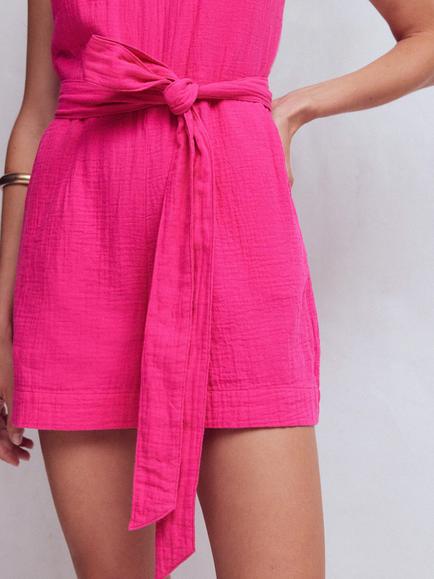 Boden Rosa Double Cloth Playsuit, Pink Yarrow - view 2, Pink Yarrow