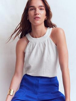 Boden Halterneck Shirred Swing Top, White, White