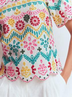 Boden Broderie Anglaise Linen Rich Top, Multi - view 2, Multi