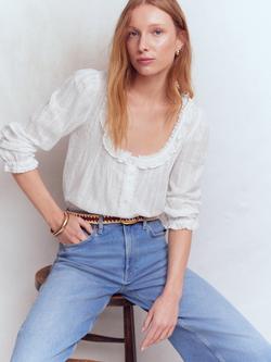 Boden Scoop Neck Ruffle Trim Top, White, White