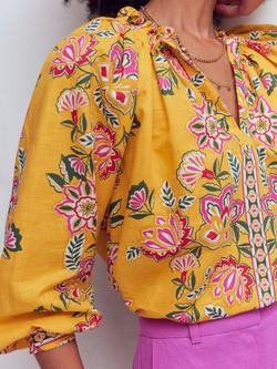 Boden Serena Linen Blend Top, Yellow/Multi - view 2, Yellow/Multi