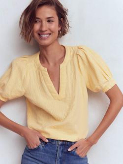 Boden Double Cloth Notch Neck Top, Sunlight Yellow, Sunlight Yellow