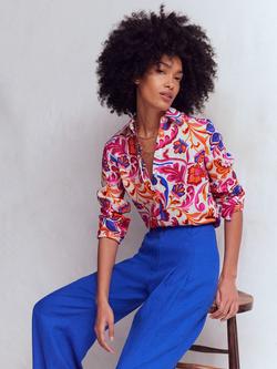 Boden Sienna Floral Linen Shirt, Pink/Multi, Pink/Multi