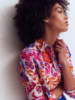 Boden Sienna Floral Linen Shirt, Pink/Multi - view 2, Pink/Multi