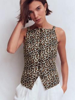Boden Square Neck Linen Waistcoat, Natural, Natural