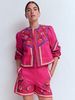 Boden Embroidered Linen Shorts, Pink Peony, Pink Peony