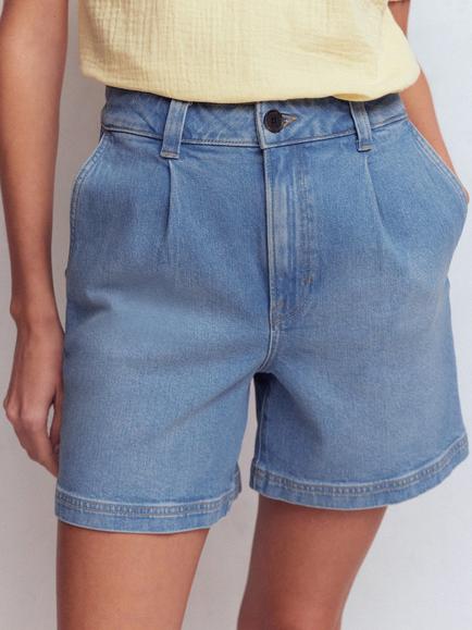 Boden Pleat Front Denim Shorts, Light Vintage - view 2, Light Vintage