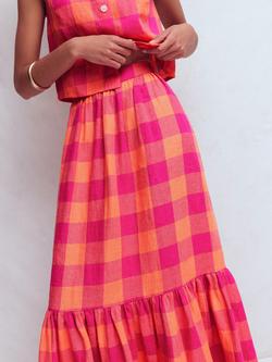 Boden Abigail Linen Check Maxi Skirt, Orange/Pink - view 2, Orange/Pink