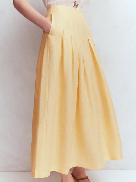 Boden Valentina Linen Midi Skirt, Buttercream, Buttercream