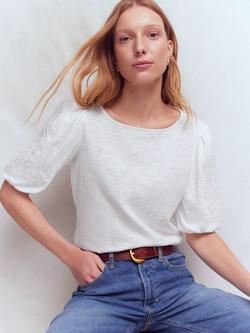 Boden Cutwork Detail Jersey T-Shirt, White, White
