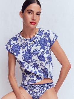 Boden Louisa Floral Slub Cotton T-Shirt, Blue, Blue