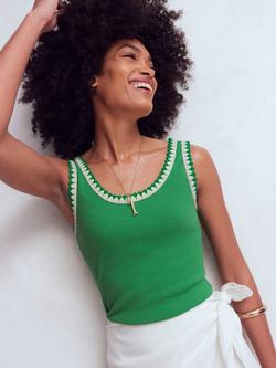 Boden Maddie Trim Detail Vest Top, Black, Shamrock Green