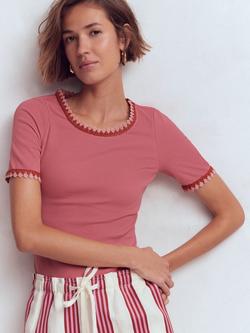 Boden Maddie Crochet Trim T-Shirt, Vintage Rose, Vintage Rose