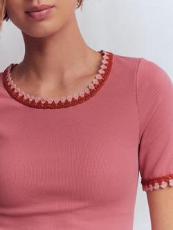 Boden Maddie Crochet Trim T-Shirt, Vintage Rose - view 2, Vintage Rose
