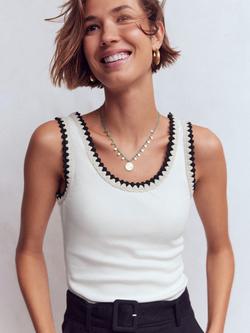Boden Maddie Trim Detail Vest Top, Black, Ivory