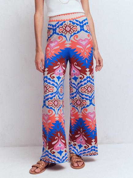 Boden Jacquard Knitted Wide Leg Trousers, Multi, Multi