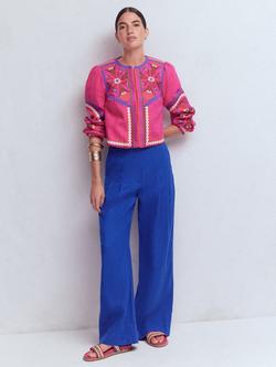 Boden Mayfair Linen Tailored Trousers, Bright Blue, Bright Blue