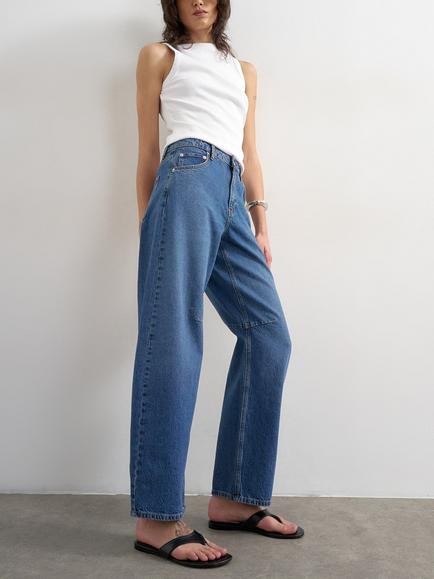 Topshop Mid Rise Barrel Leg Jeans - view 2, Rich Blue
