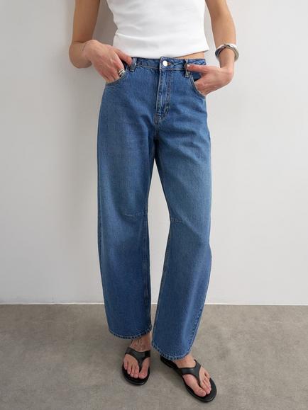 Topshop Mid Rise Barrel Leg Jeans, Rich Blue