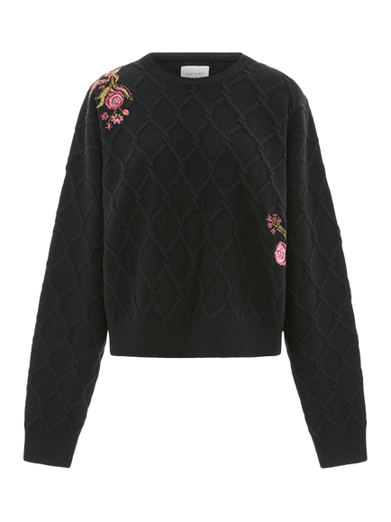 Hayley Menzies Talitha Embroidered Wool Rich Jumper, Black, Black